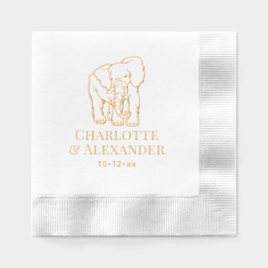 Elephant Line Art Mariage Couple Noms Date (Recto)