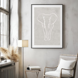 Eléphant Line Art Poster minimaliste Safari
