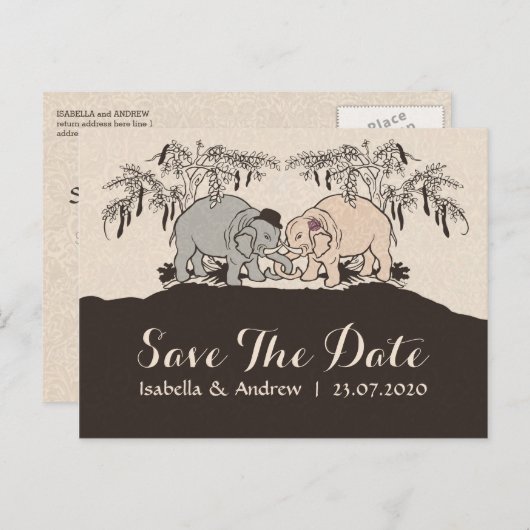 Elephant Love bewaar de datum Aankondigingskaart (Voorkant / Achterkant)