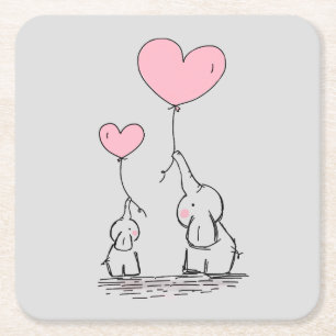 Elephant Love Vierkante Kartonnen Onderzetter