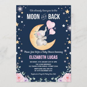 Elephant Love You to Moon and Back Baby shower Kaart