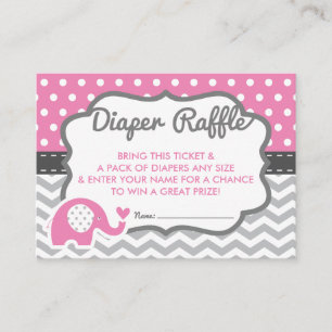 Elephant Luier Raffle Ticket, BEWERKBARE KLEUR Informatiekaartje