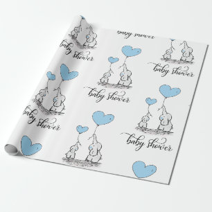 Elephant mammie & Baby shower Blue Grey White Boy Cadeaupapier
