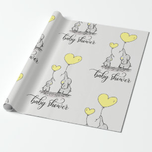 Elephant mammie & Baby shower Geel Geel Cadeaupapier