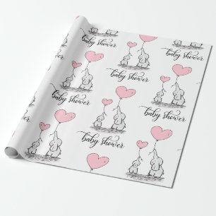 Elephant mammie & Baby shower Roze grijs wit meisj Cadeaupapier