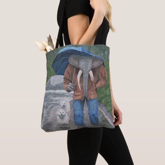 Elephant Man Walking Dogs Fantasy Art Graphic Tas (Dichtbij)