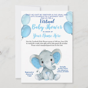 Elephant Mask Virtual Shower Baby Uitnodiging