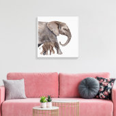 Eléphant mère avec toile d'éléphant bébé (Insitu(Salon))