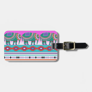 Elephant met Aztec Pattern Bagagelabel