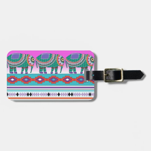 Elephant met Aztec Pattern Bagagelabel (Voorkant horizontaal)