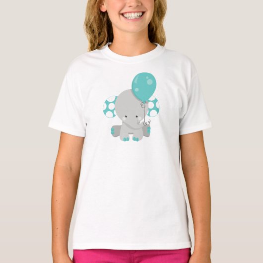 Elephant met ballon, Cute Elephant - Blue Grey T-shirt (Voorkant)
