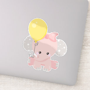 Elephant met ballon, Cute Elephant, Crown, sterren Sticker