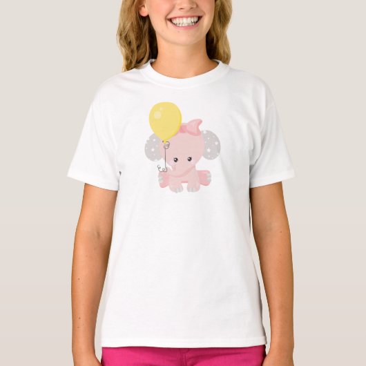 Elephant met ballon, Cute Elephant, Crown, sterren T-shirt (Voorkant)
