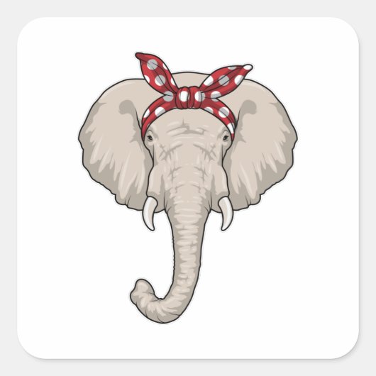 Elephant met Bandana Vierkante Sticker (Voorkant)
