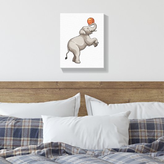 Elephant met Basketball Canvas Afdruk (Insitu (Slaapkamer))