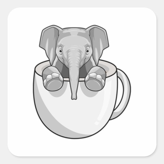 Elephant met Cup Vierkante Sticker (Voorkant)