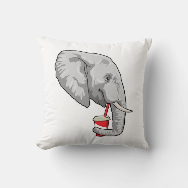 Elephant met Drink Kussen (Voorkant)
