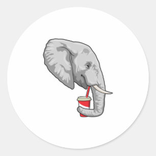 Elephant met Drink Ronde Sticker