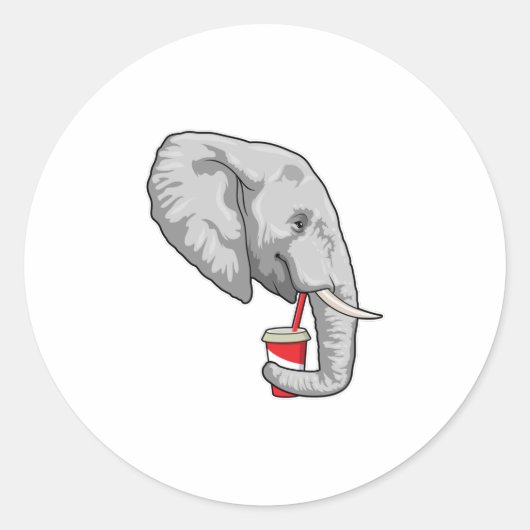 Elephant met Drink Ronde Sticker (Voorkant)