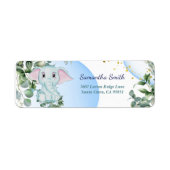 Elephant met eucalyptus met blauwe belletje etiket (Voorkant)