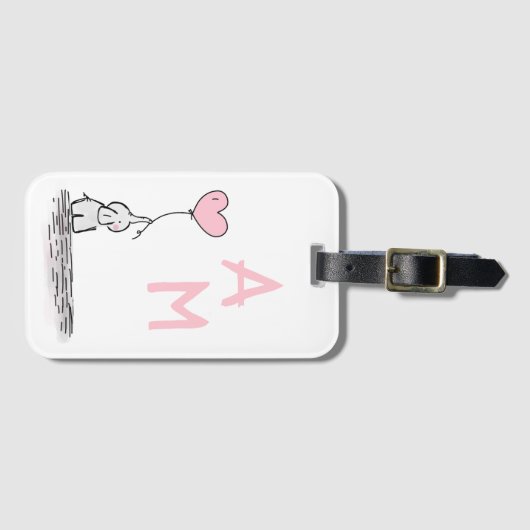 Elephant met hartvormige ballon en Initialen Bagagelabel (Voorkant (horizontaal))