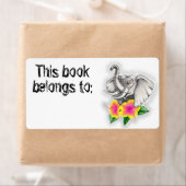 Elephant met Hibiscus Book Bord Etiket (Insitu)