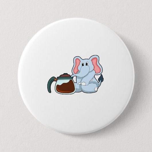 Elephant met koffie ronde button 7,6 cm (Voorkant)