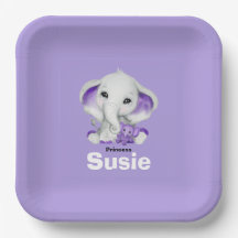 Elephant met lavender teddy beer paper bord