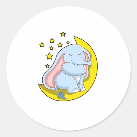 Elephant met maan en sterren ronde sticker (Voorkant)