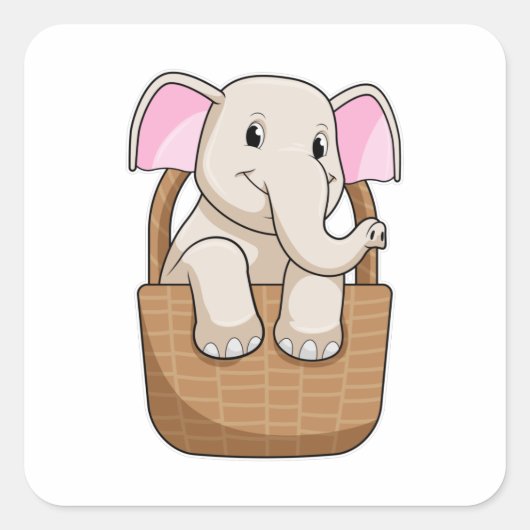 Elephant met mandje vierkante sticker (Voorkant)