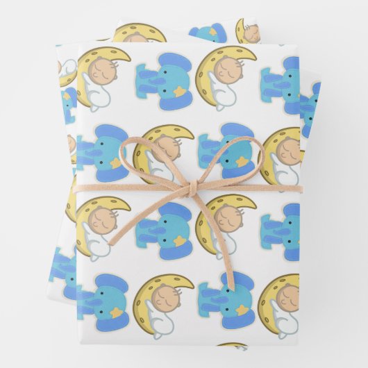 Elephant met Moon Baby Design Inpakpapier Vel (In situ)