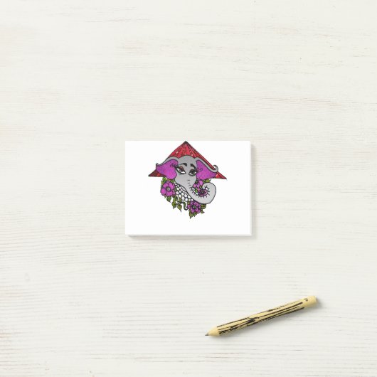 Elephant met parels en Violet Post-it® Notes (Op bureau)
