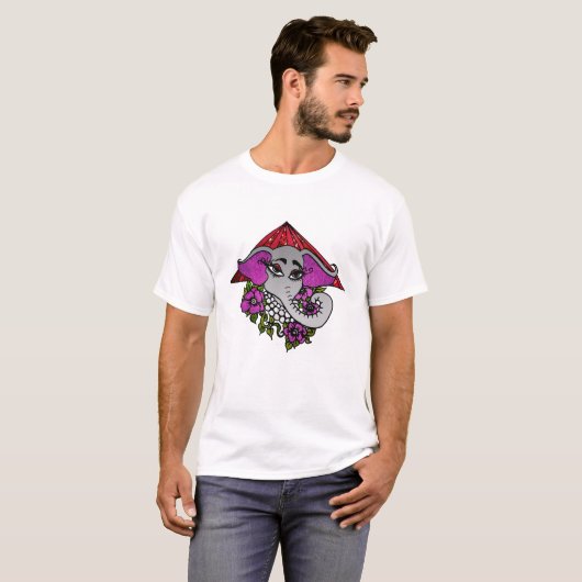 Elephant met parels en Violet T-shirt (Voorkant volledig)