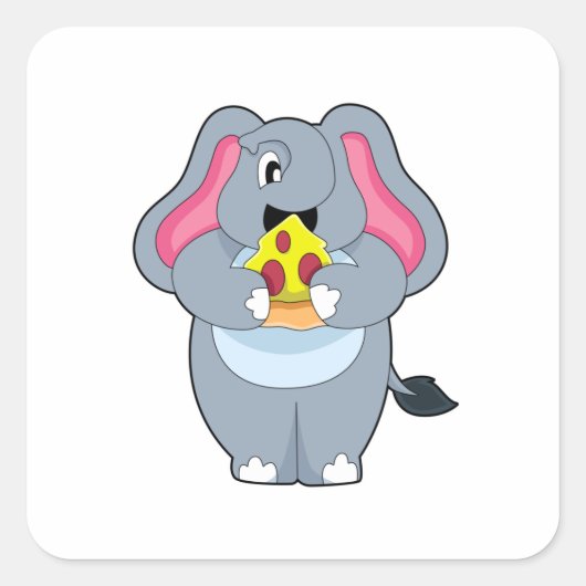Elephant met Pizza Vierkante Sticker (Voorkant)