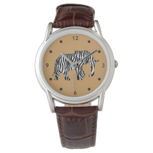 Elephant met Zebra Stripes en uw ideeën Horloge