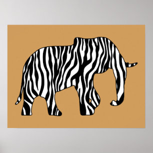 Elephant met Zebra Stripes en uw ideeën Poster