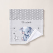 Éléphant mignon ajouter nom pois étoiles gris (Gant de toilette)