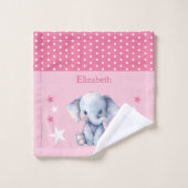 Éléphant mignon ajouter nom pois étoiles rose (Gant de toilette)