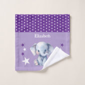 Éléphant mignon ajouter nom pois étoiles violet (Gant de toilette)