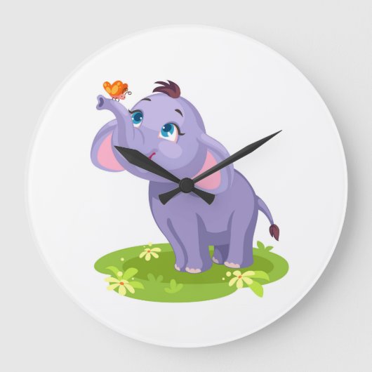 Eléphant mignon avec horloge murale papillon (Recto)
