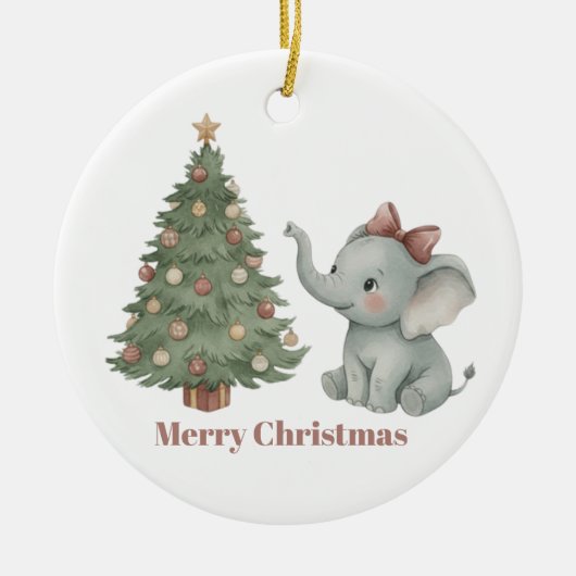 Éléphant Mignon avec Ornement d'Arbre de Noël (Devant)