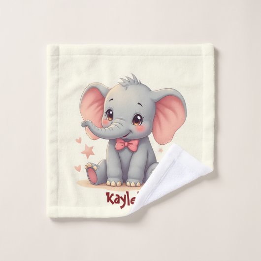 Eléphant mignon bébé avec cou rose (Gant de toilette)
