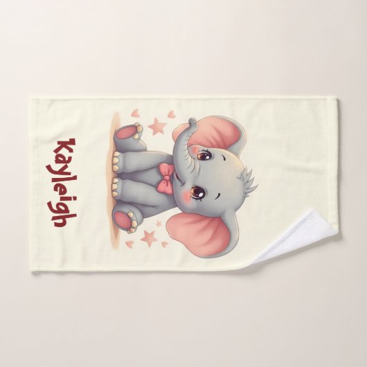 Eléphant mignon bébé avec cou rose (Serviette à main)