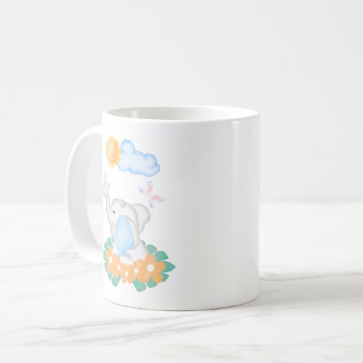 Eléphant mignon bébé avec fleurs orange Mug (Devant gauche)