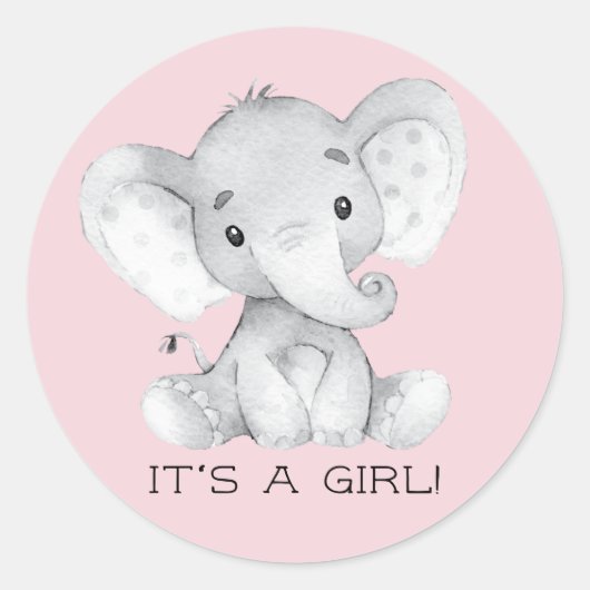 Eléphant mignon C'est une Sticker Faveur FILLE (Devant)