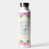 Eléphant mignon et Fleurs roses Bouteille d'eau (Gauche)