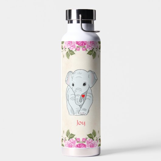 Eléphant mignon et Fleurs roses Bouteille d'eau (Gauche)