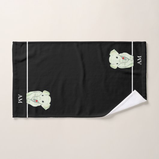 Eléphant mignon et monogramme en noir (Serviette à main)