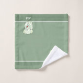 Eléphant mignon et monogramme sur vert (Gant de toilette)
