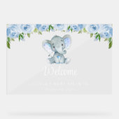 Eléphant mignon, Fleurs Bleues, Baby shower Bienve (Recto)